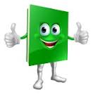 Image of a green book giving the thumbs up